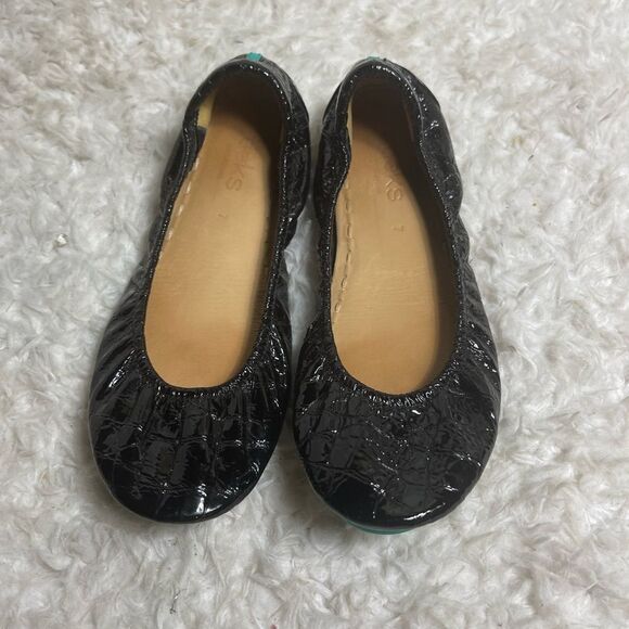 Tieks by Gavrieli Ballet Flats leather Black Patent Croc print slip on flats SZ7 - Picture 1 of 11